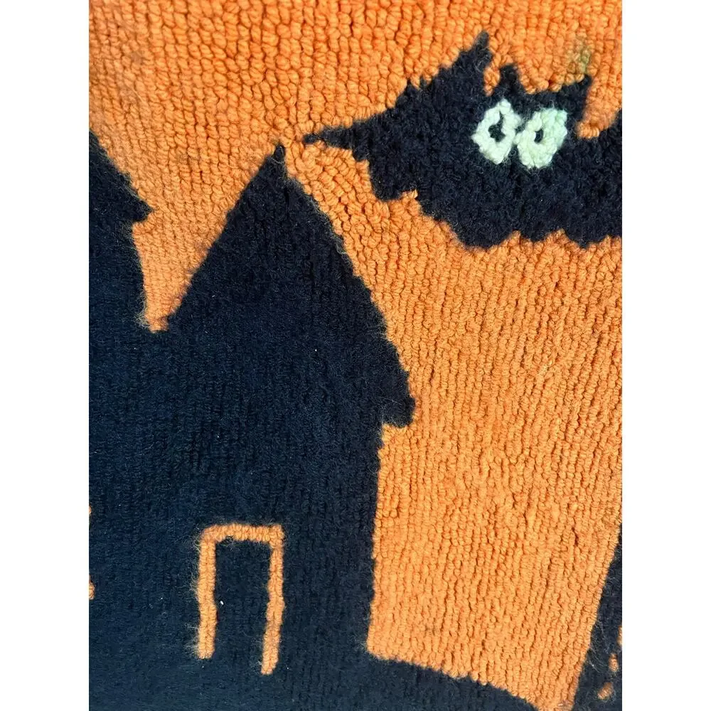 Pottery Barn Kids Orange Black Halloween Spooky Haunted House Rug Bats 36”x24”